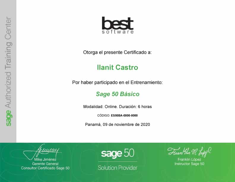 Certificado Entrenamiento Sage 50 Básico