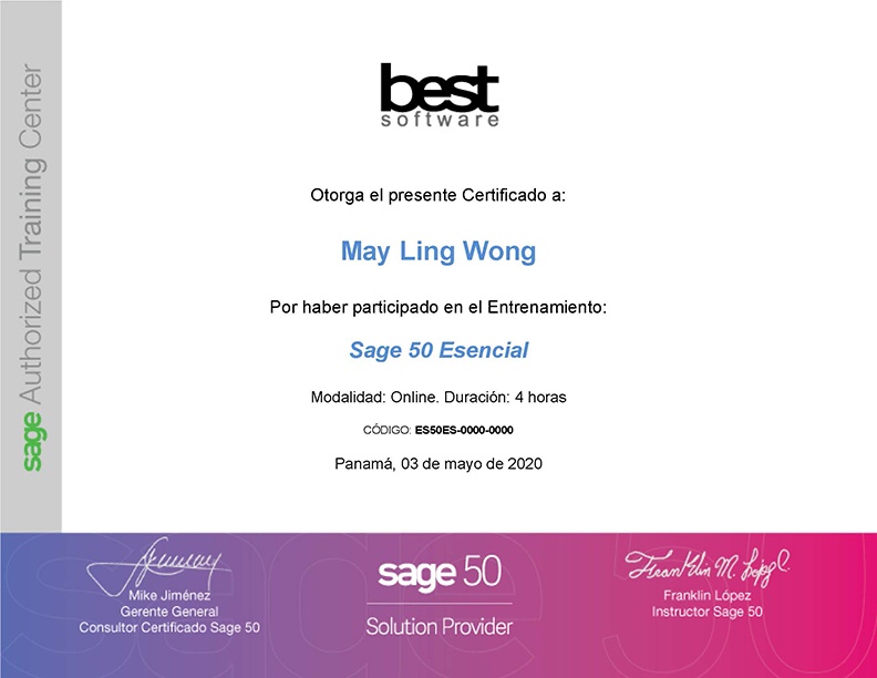 Certificado Entrenamiento Sage 50 Esencial